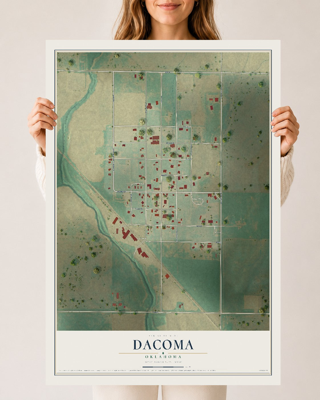 Map of Dacoma, Oklahoma, 24 x 36 inch unframed archival matte print
