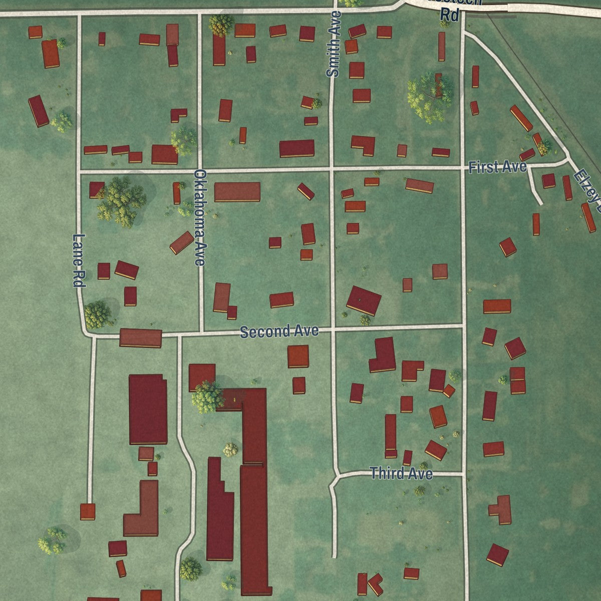 Close-up of the map of Dale, Oklahoma print showing street and building detail