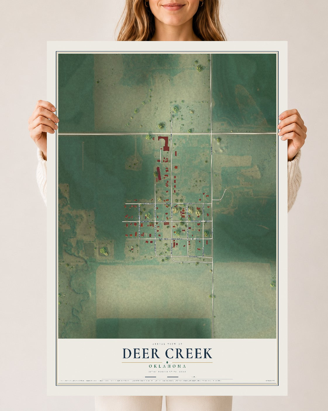 Map of Deer Creek, Oklahoma, 24 x 36 inch unframed archival matte print