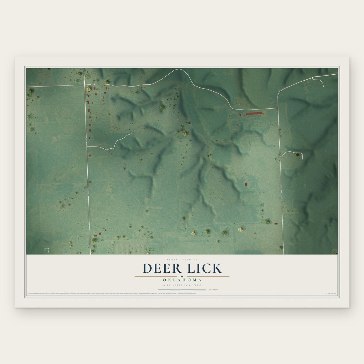 Deer Lick, Oklahoma map print, the full design