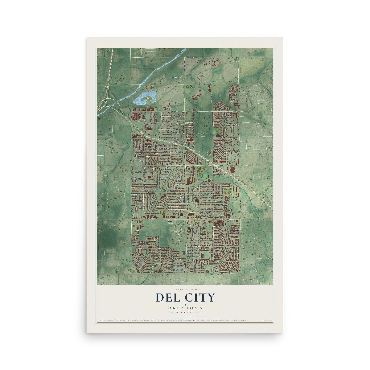 Map of Del City, Oklahoma, 12 x 18 inch unframed archival matte print