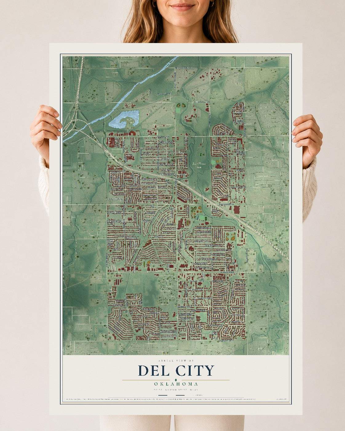 Map of Del City, Oklahoma, 24 x 36 inch unframed archival matte print