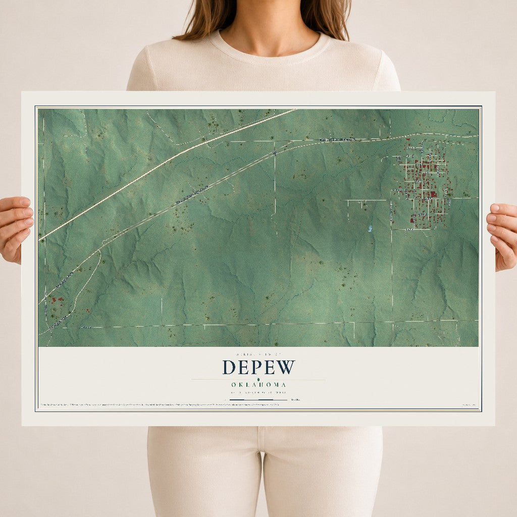 Map of Depew, Oklahoma, 18 x 24 inch unframed archival matte print