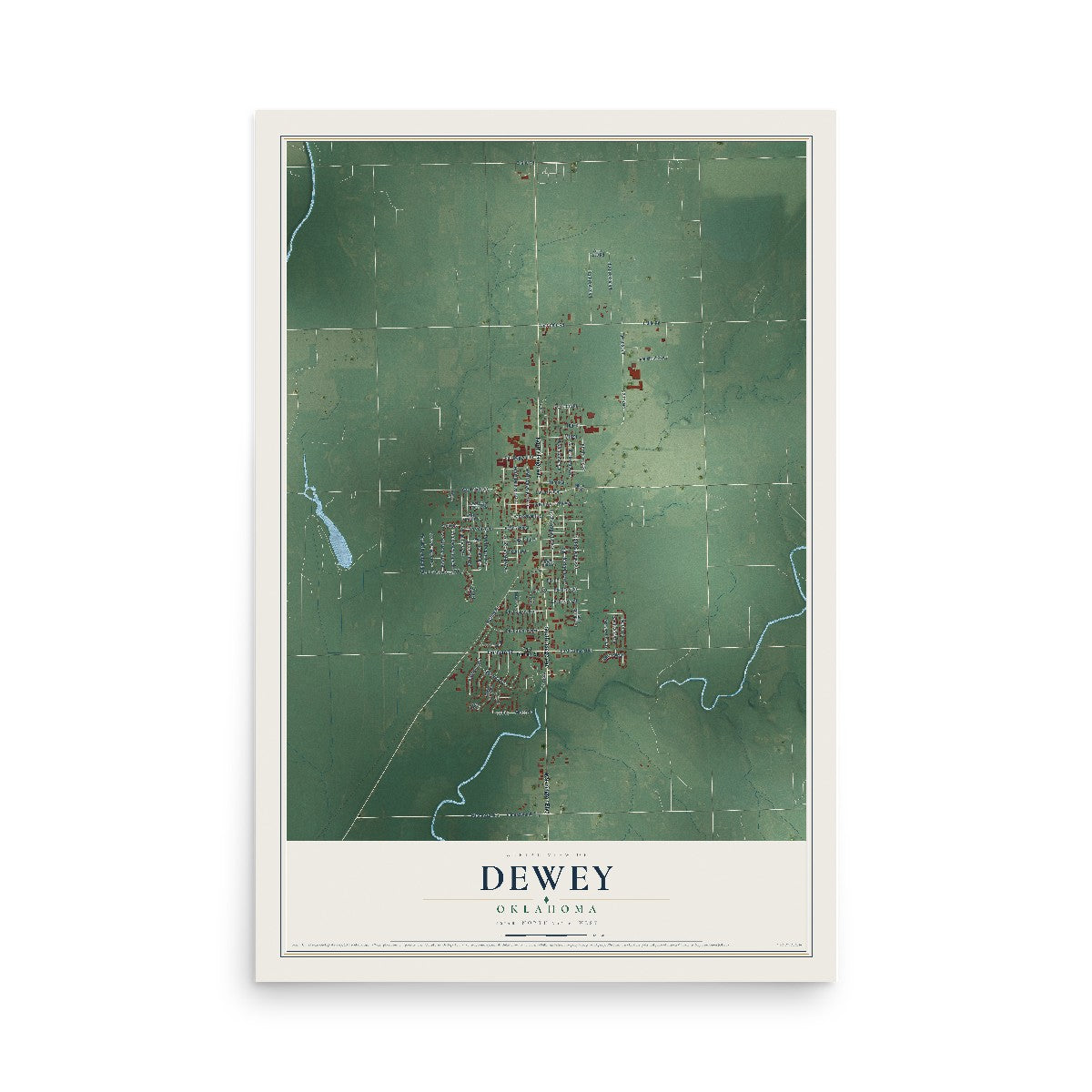 Map of Dewey, Oklahoma, 12 x 18 inch unframed archival matte print