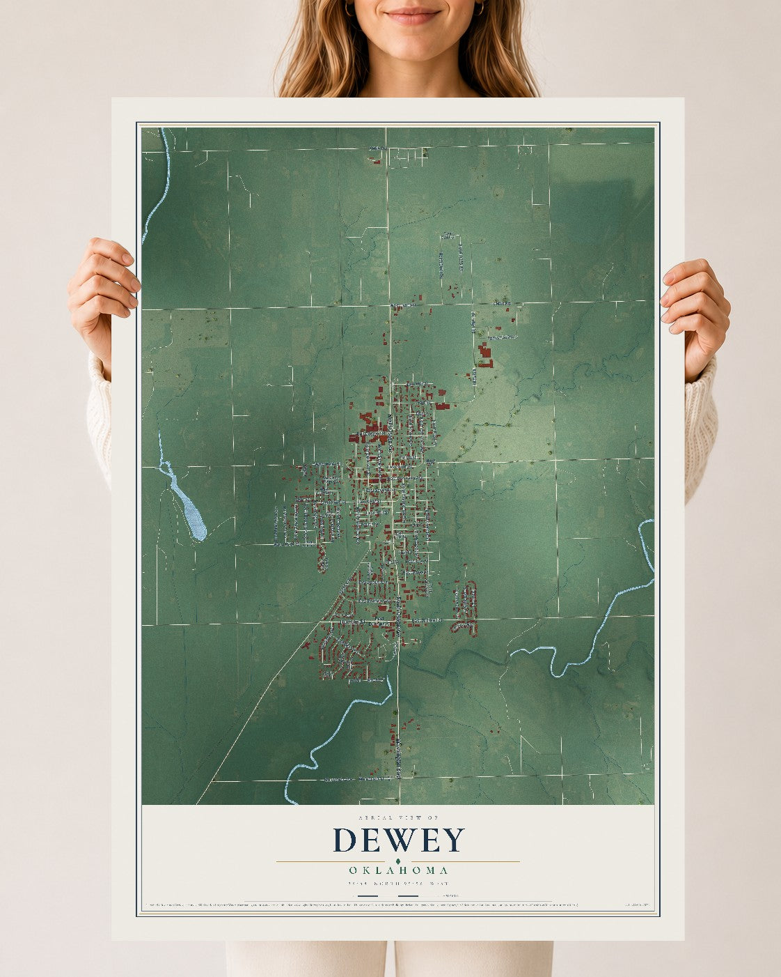 Map of Dewey, Oklahoma, 24 x 36 inch unframed archival matte print