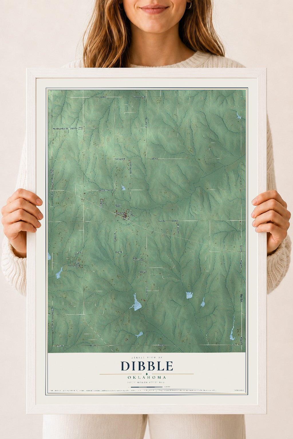 Map of Dibble, Oklahoma, 18 x 24 inch print in a white wood frame
