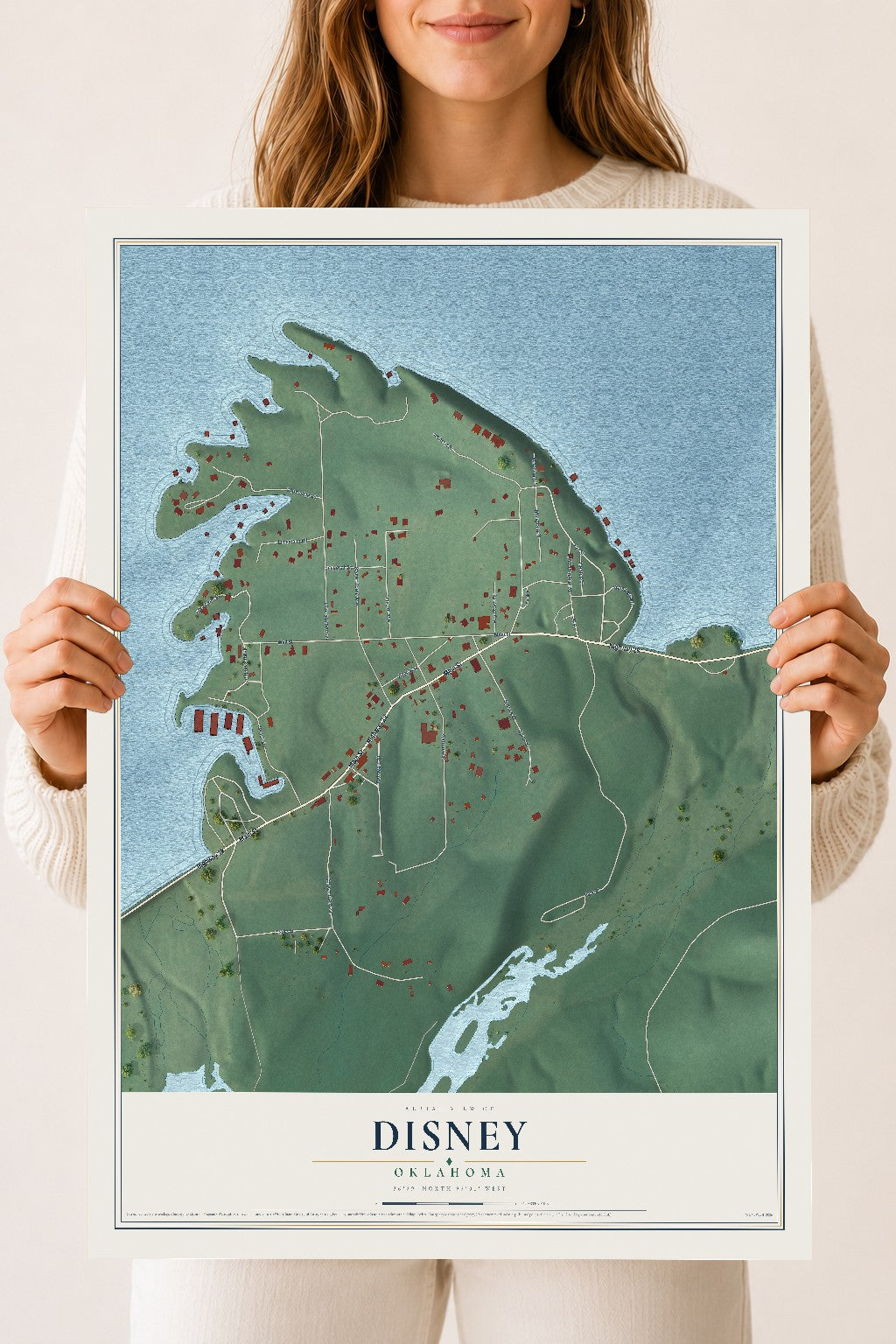 Map of Disney, Oklahoma, 18 x 24 inch unframed archival matte print
