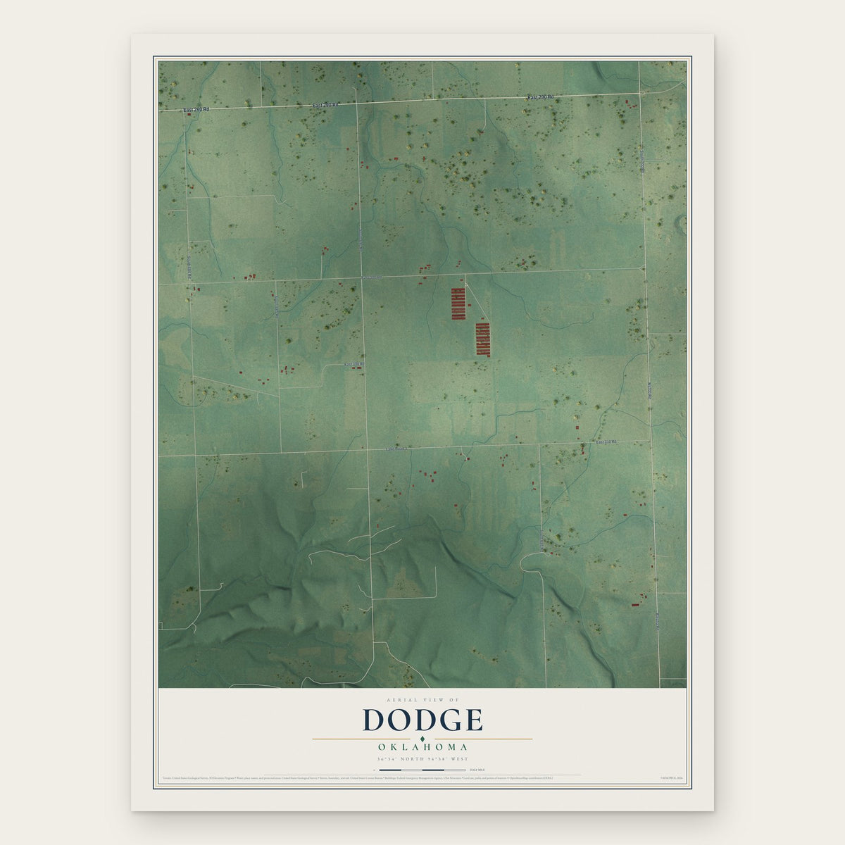 Dodge, Oklahoma map print, the full design
