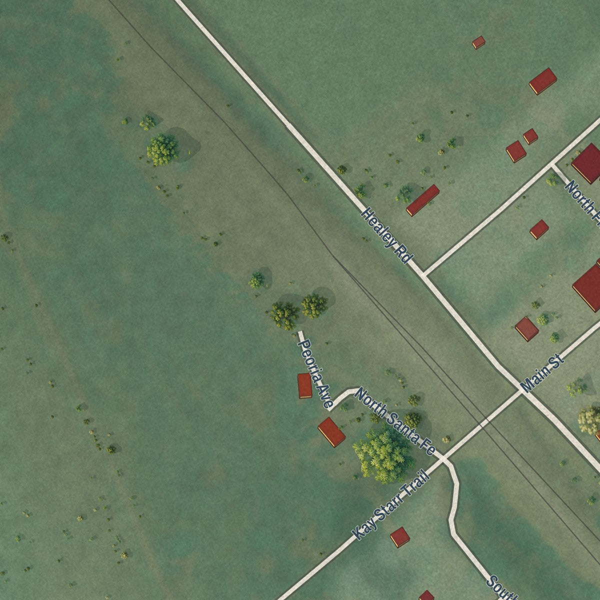 Second close-up of the map of Dougherty, Oklahoma print showing more streets and buildings