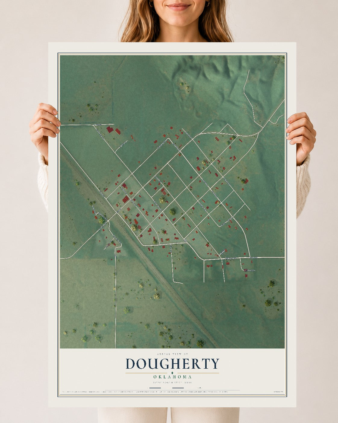 Map of Dougherty, Oklahoma, 24 x 36 inch unframed archival matte print