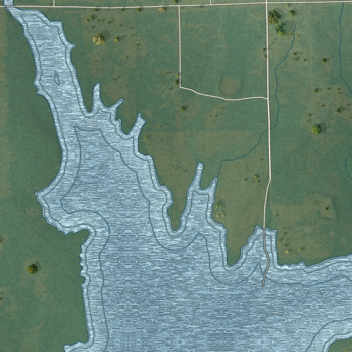 Close-up of the map of Duchess Landing, Oklahoma print showing street and building detail