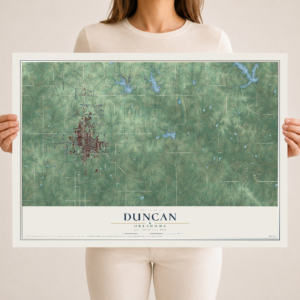 Map of Duncan, Oklahoma, 18 x 24 inch unframed archival matte print