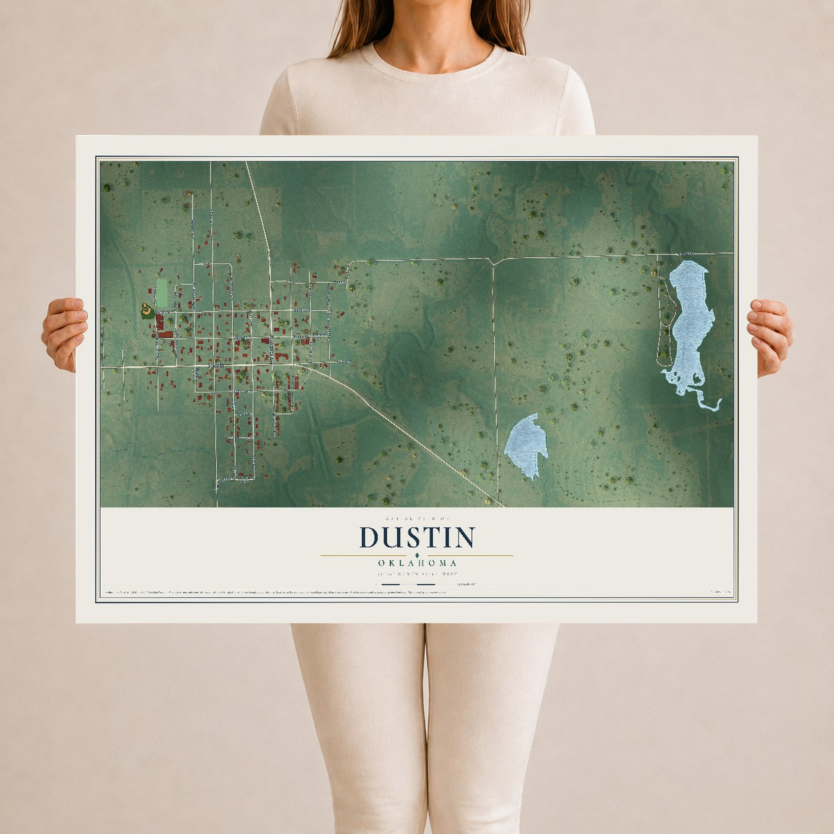 Map of Dustin, Oklahoma, 24 x 36 inch unframed archival matte print