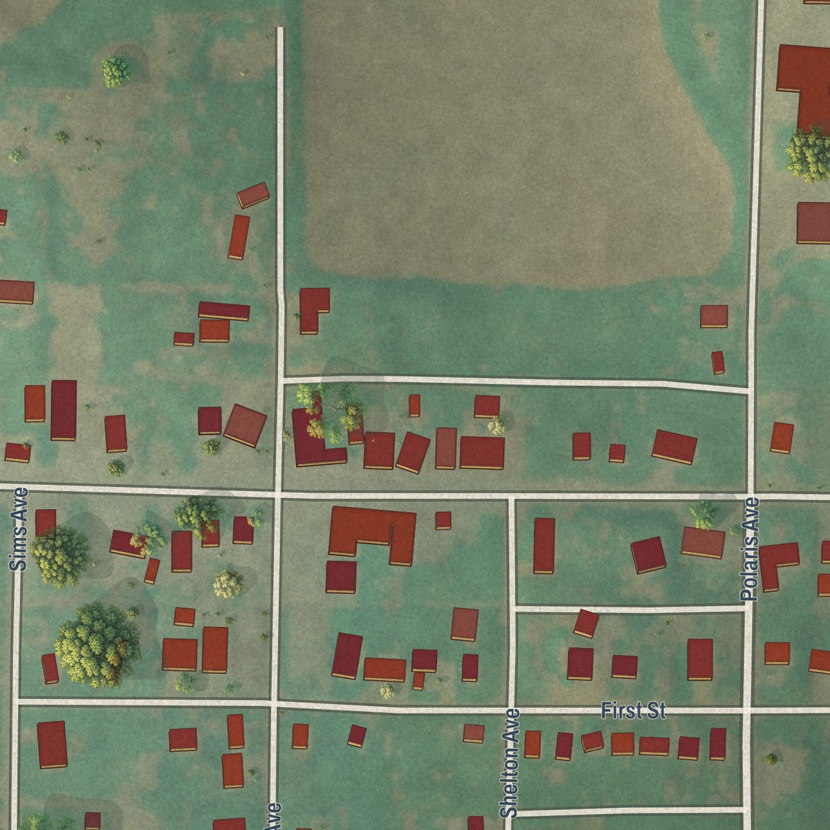 Close-up of the map of Eakly, Oklahoma print showing street and building detail