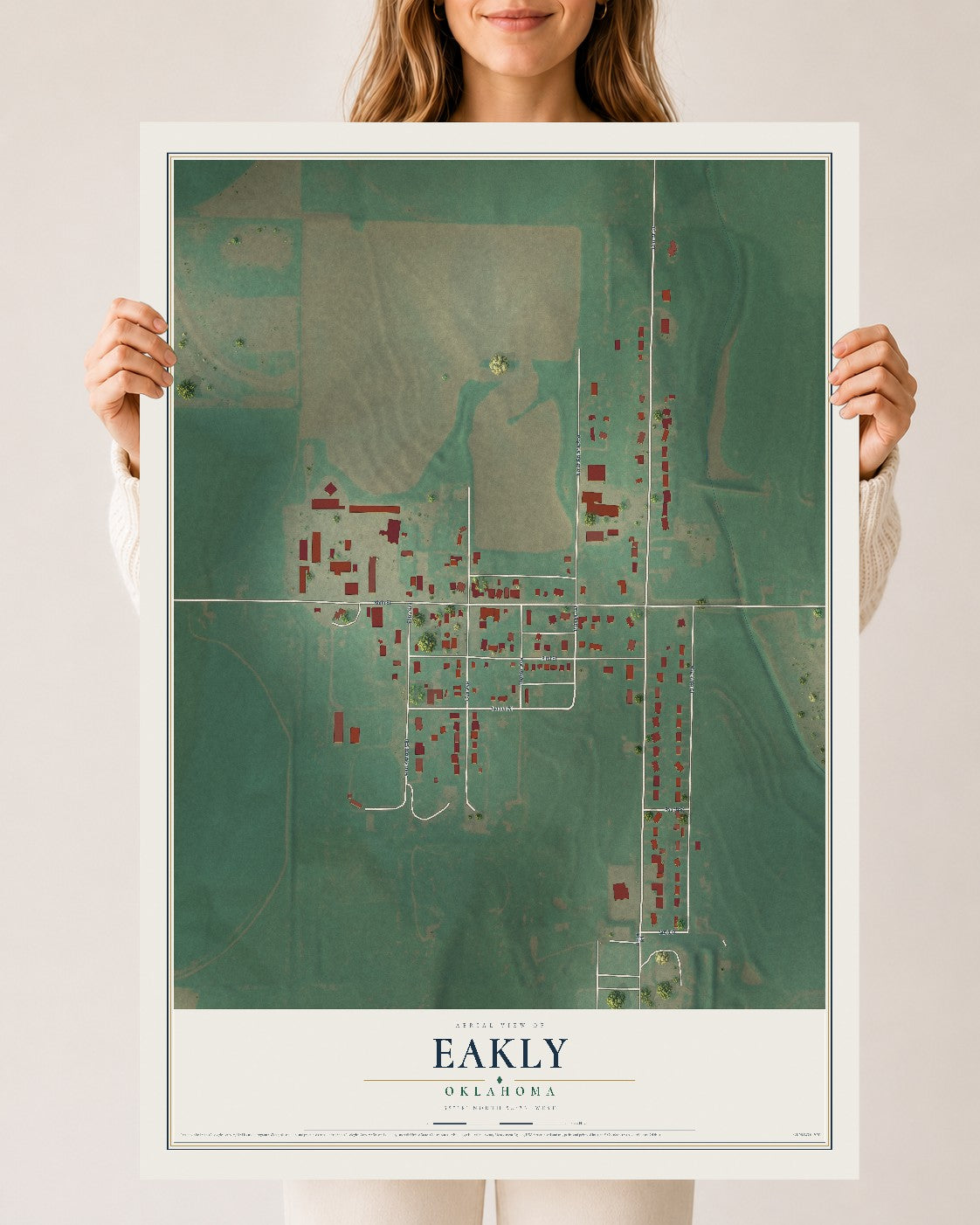 Map of Eakly, Oklahoma, 24 x 36 inch unframed archival matte print