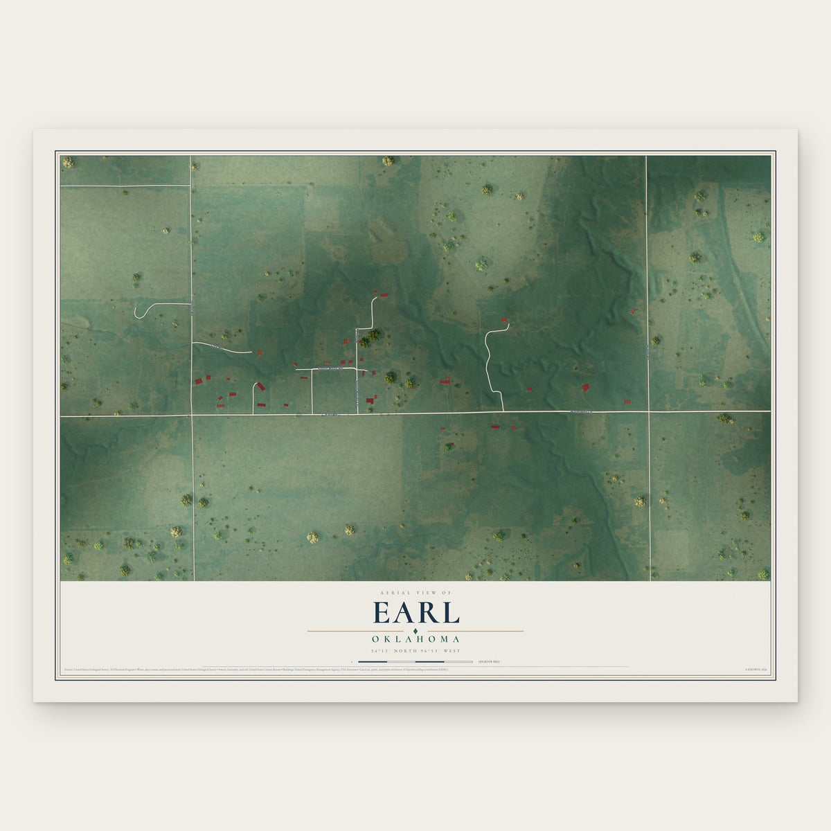 Earl, Oklahoma map print, the full design