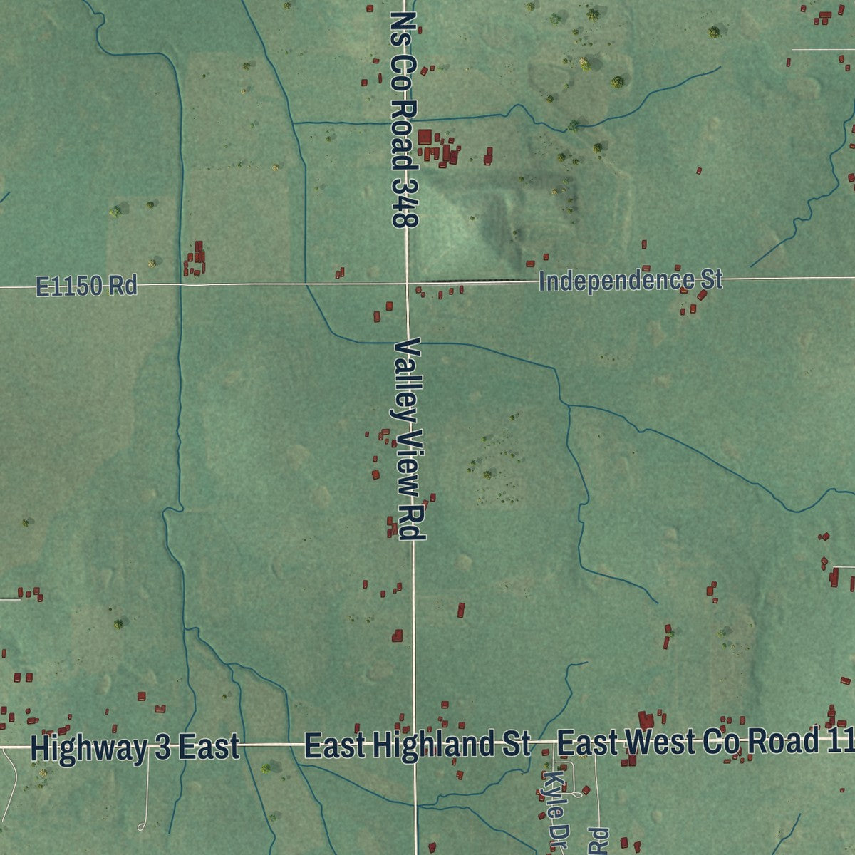 Second close-up of the map of Earlsboro, Oklahoma print showing more streets and buildings