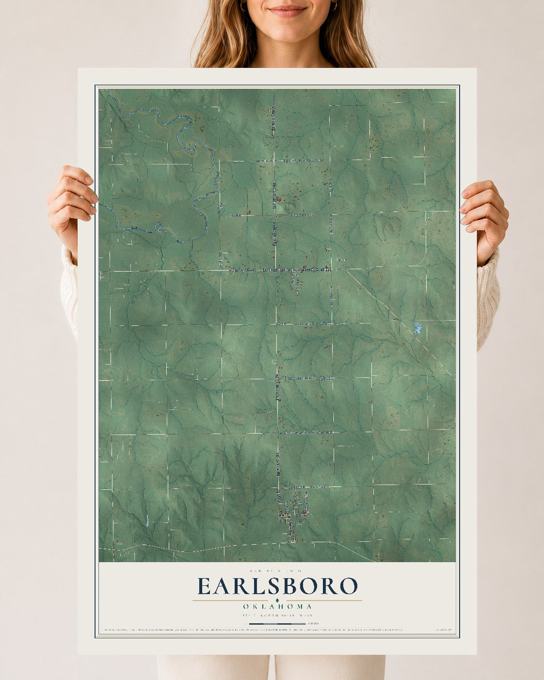 Map of Earlsboro, Oklahoma, 24 x 36 inch unframed archival matte print