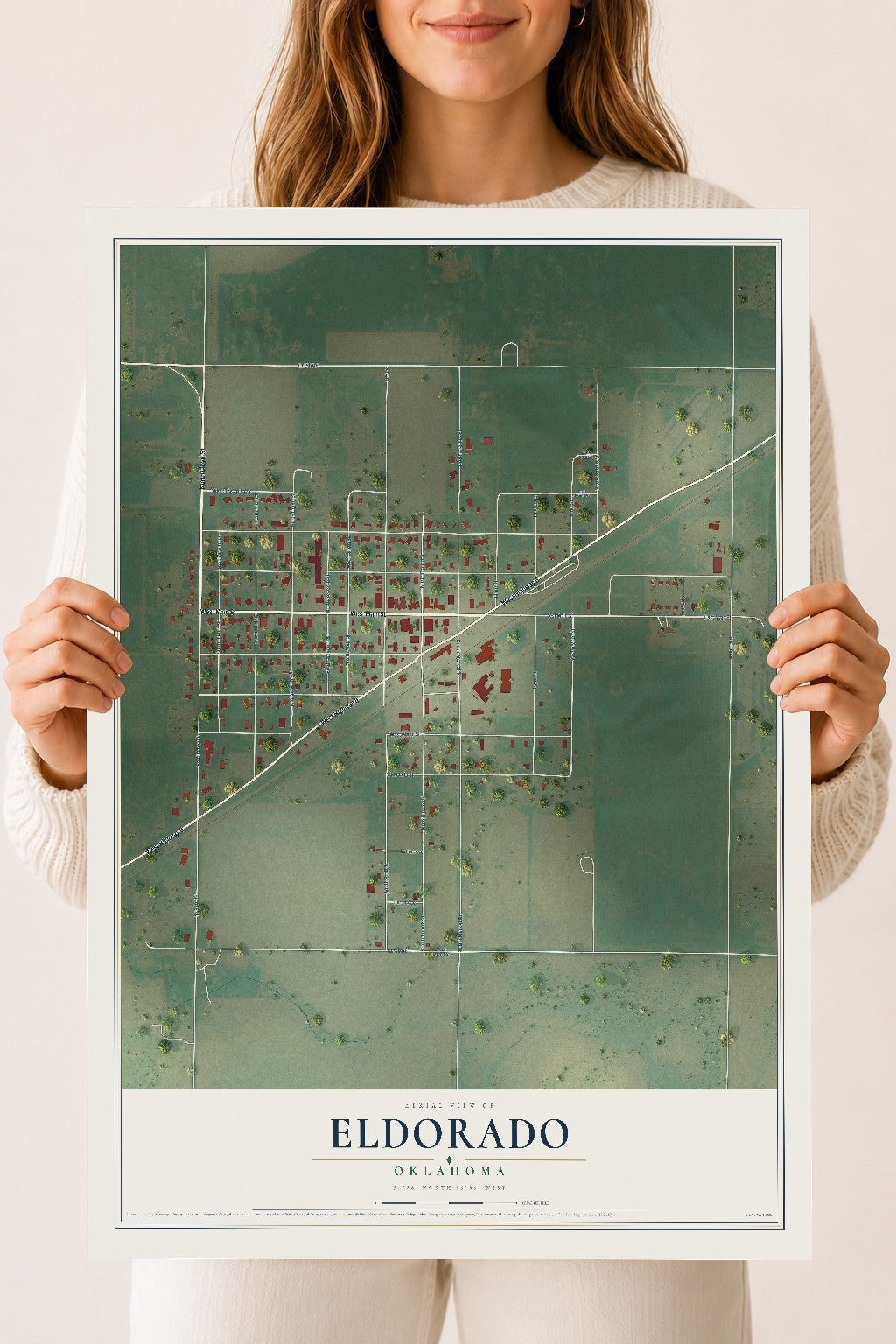 Map of Eldorado, Oklahoma, 18 x 24 inch unframed archival matte print