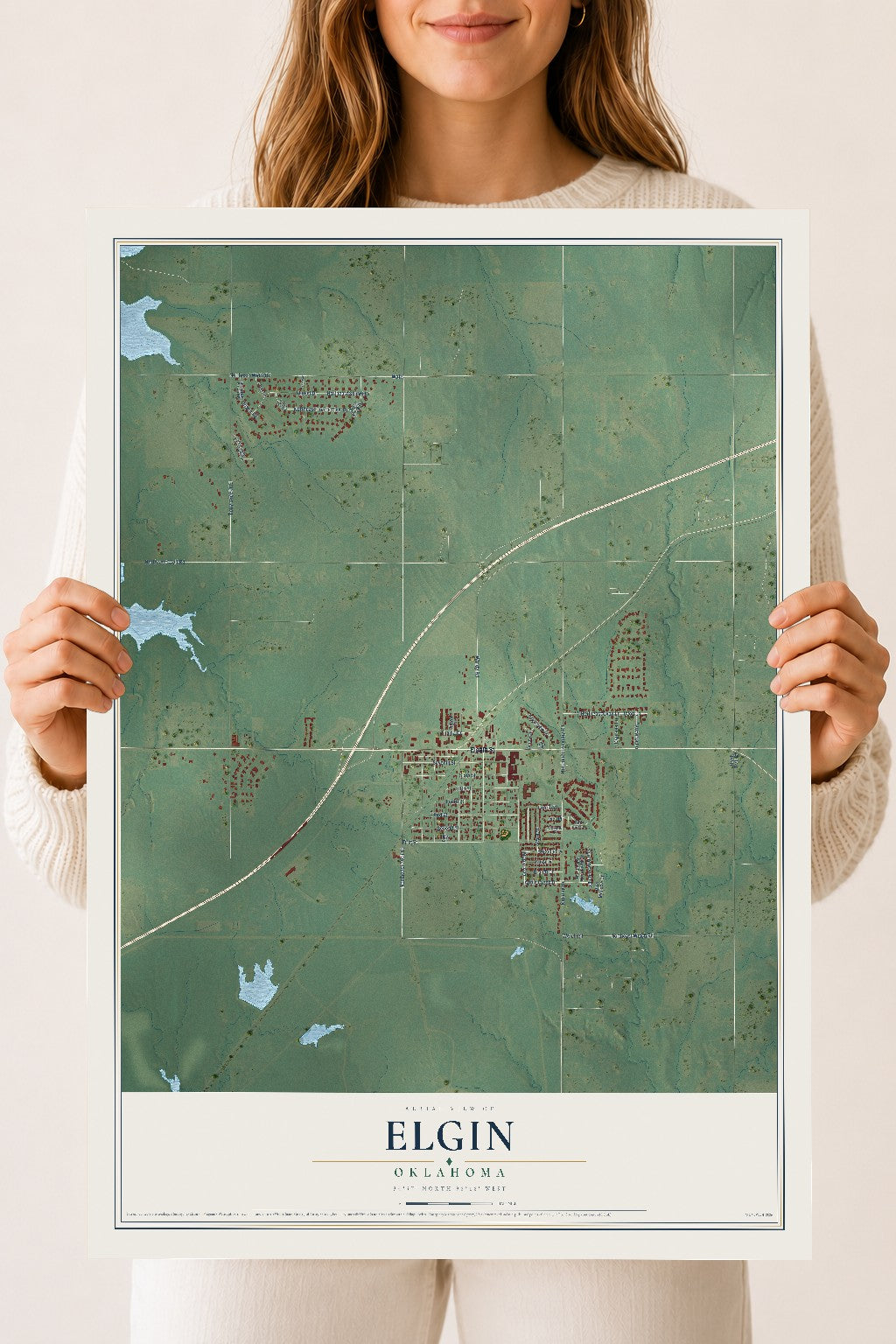 Map of Elgin, Oklahoma, 18 x 24 inch unframed archival matte print