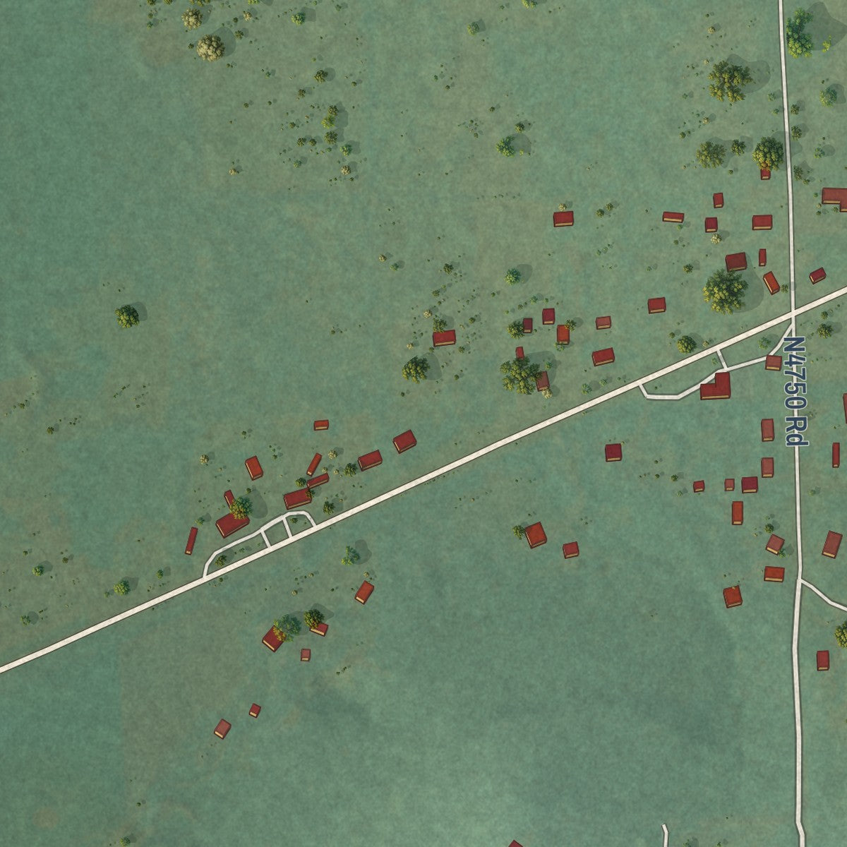 Close-up of the map of Elm Grove, Oklahoma print showing street and building detail