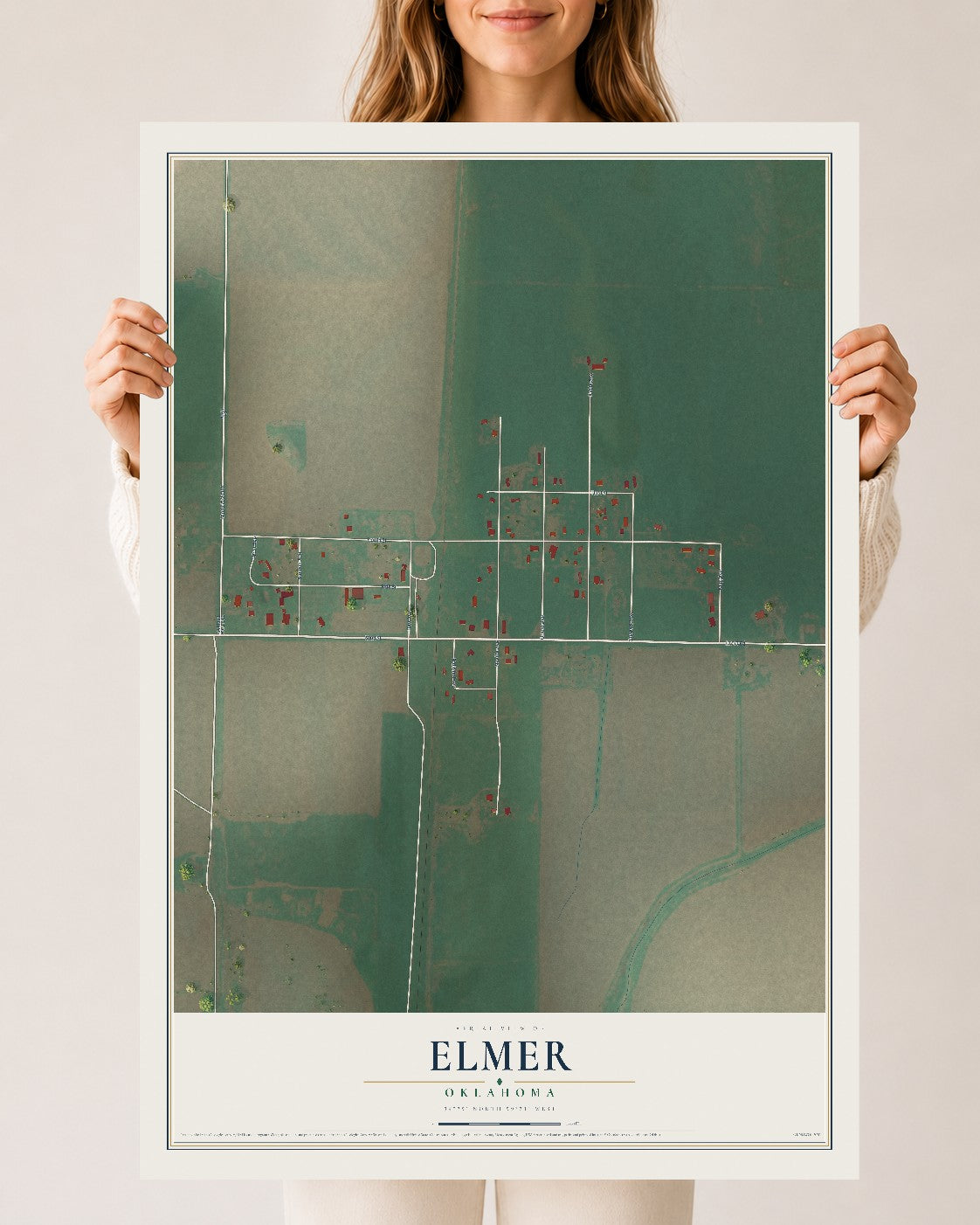 Map of Elmer, Oklahoma, 24 x 36 inch unframed archival matte print