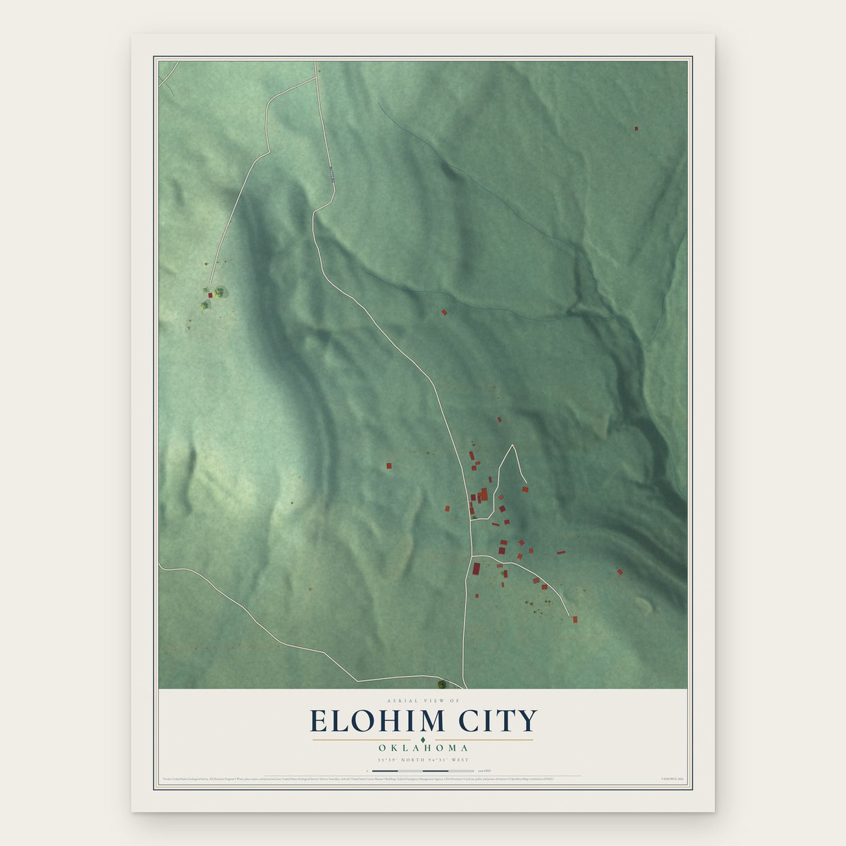 Elohim City, Oklahoma map print, the full design