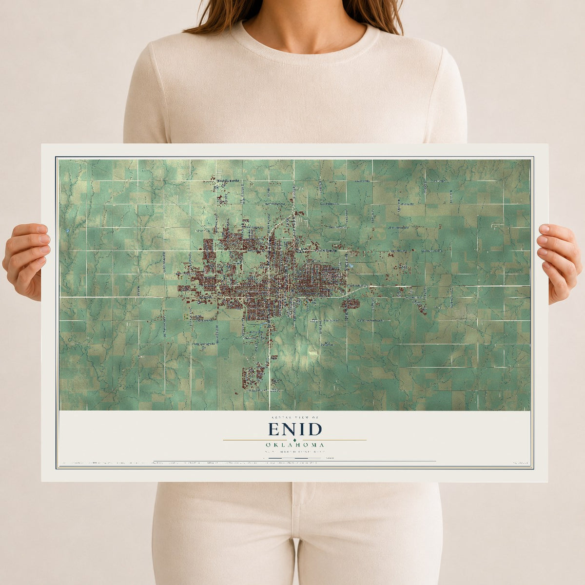 Map of Enid, Oklahoma, 12 x 18 inch unframed archival matte print