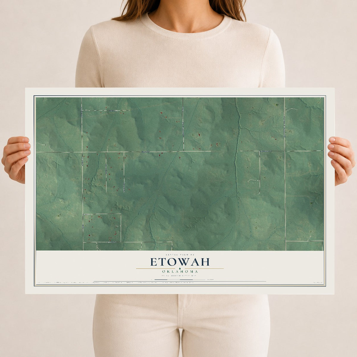 Map of Etowah, Oklahoma, 12 x 18 inch unframed archival matte print