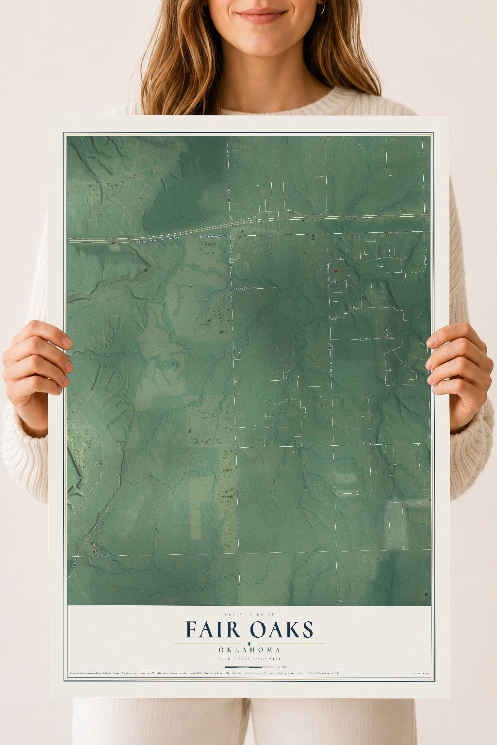 Map of Fair Oaks, Oklahoma, 18 x 24 inch unframed archival matte print