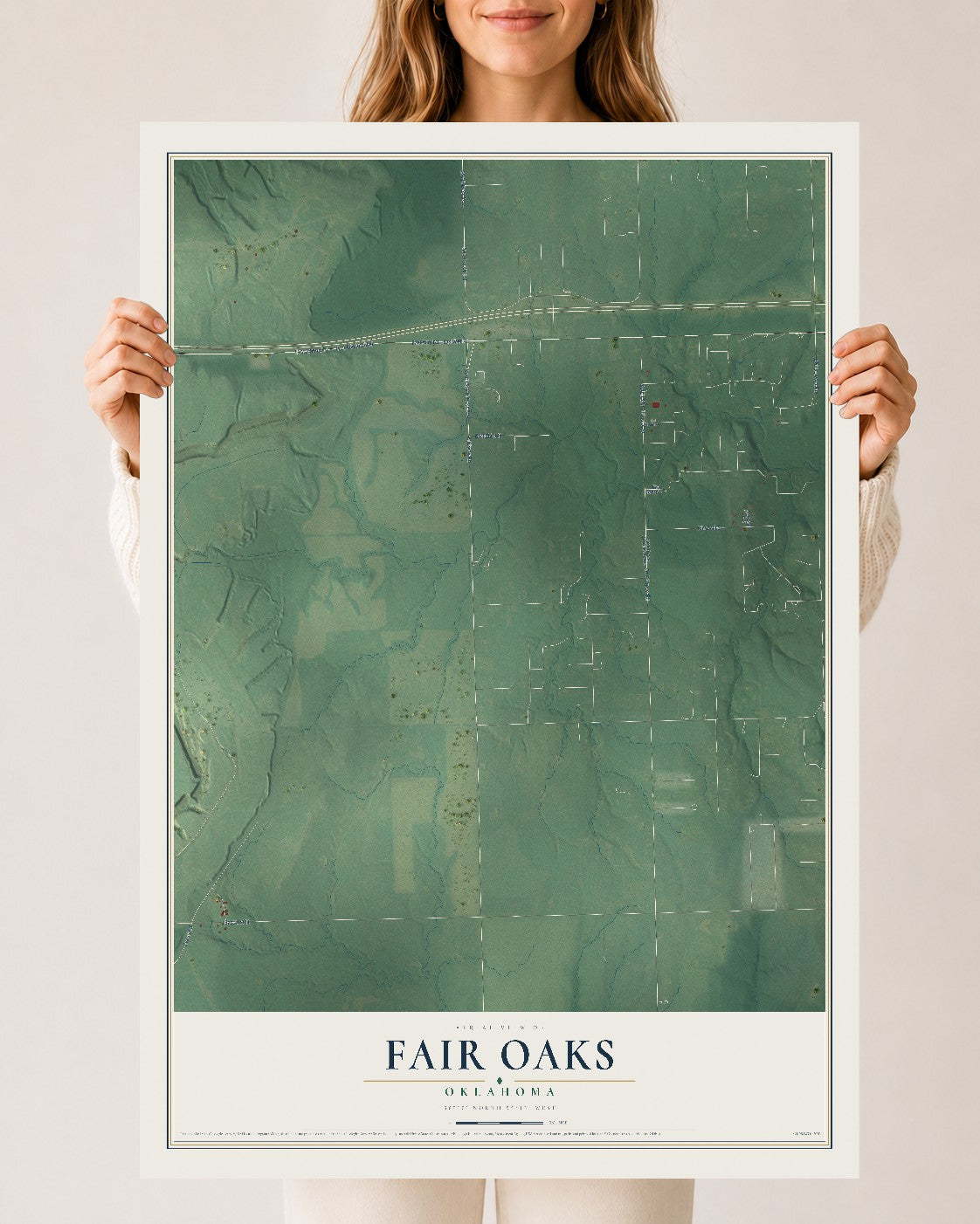Map of Fair Oaks, Oklahoma, 24 x 36 inch unframed archival matte print