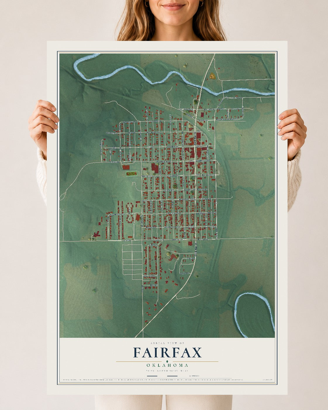 Map of Fairfax, Oklahoma, 24 x 36 inch unframed archival matte print