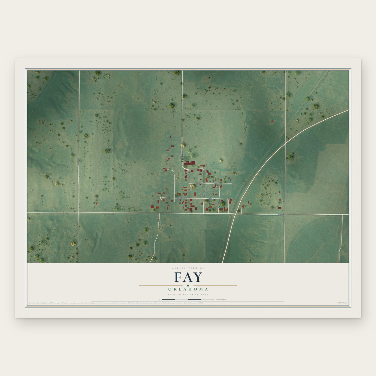 Fay, Oklahoma map print, the full design