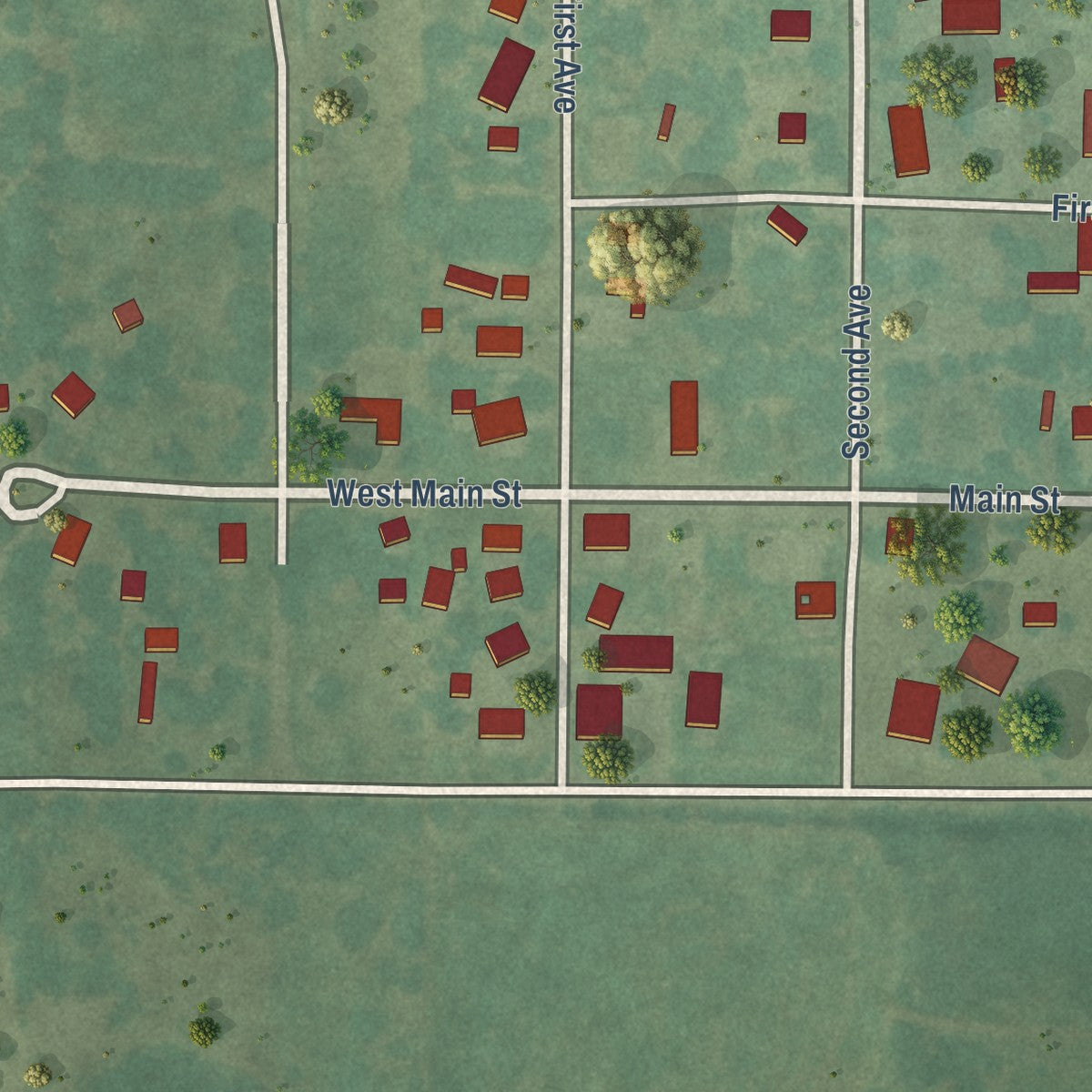 Close-up of the map of Fay, Oklahoma print showing street and building detail