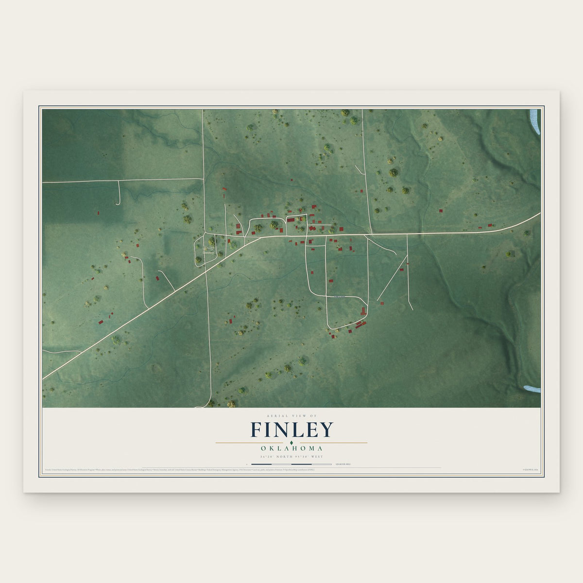 Finley, Oklahoma map print, the full design
