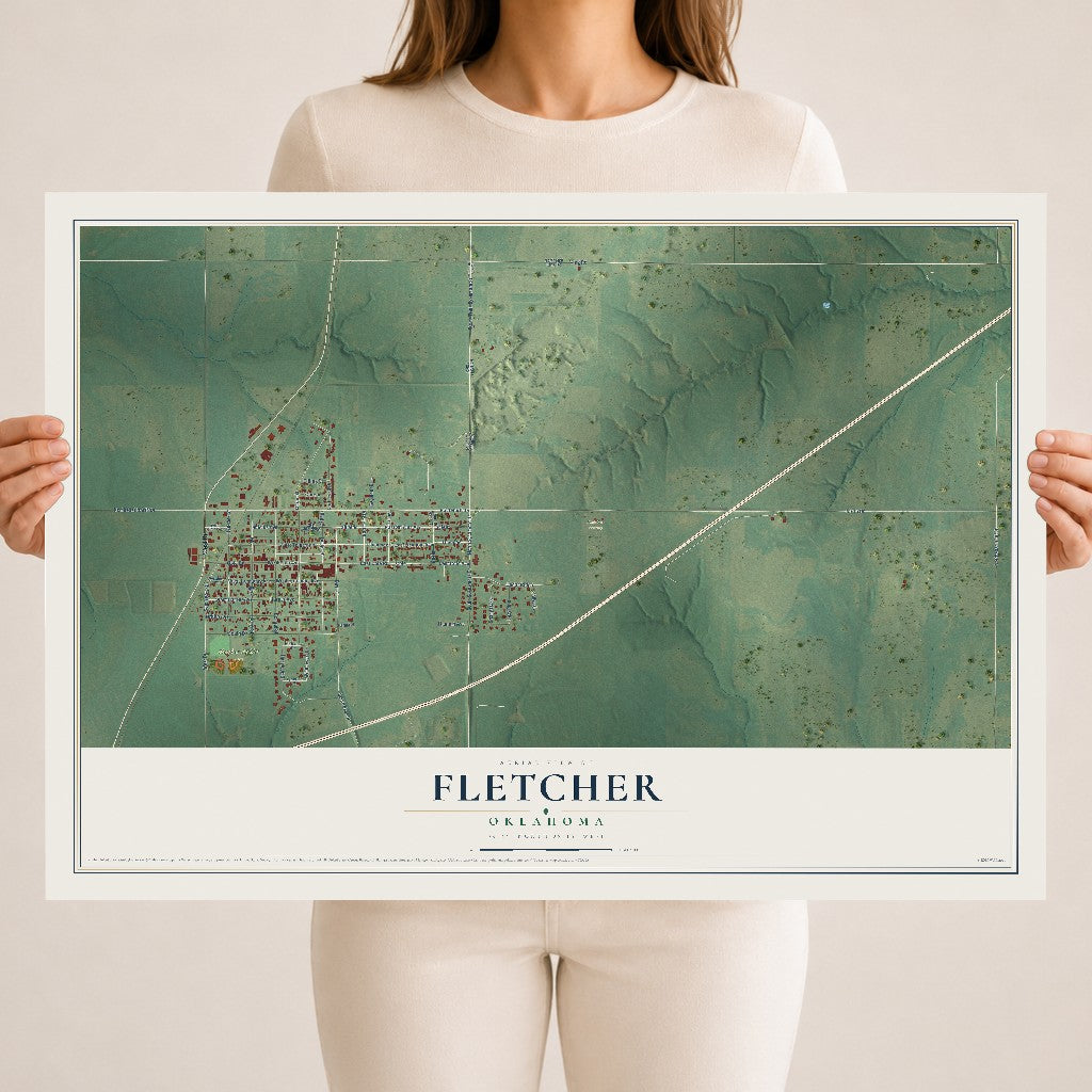 Map of Fletcher, Oklahoma, 18 x 24 inch unframed archival matte print