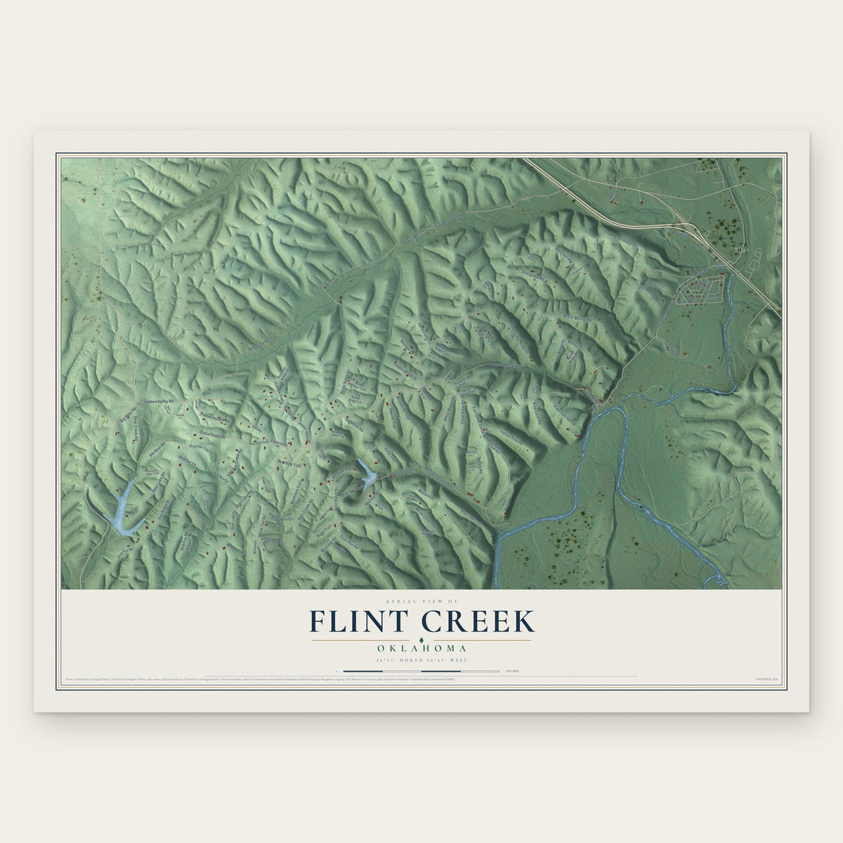 Flint Creek, Oklahoma map print, the full design