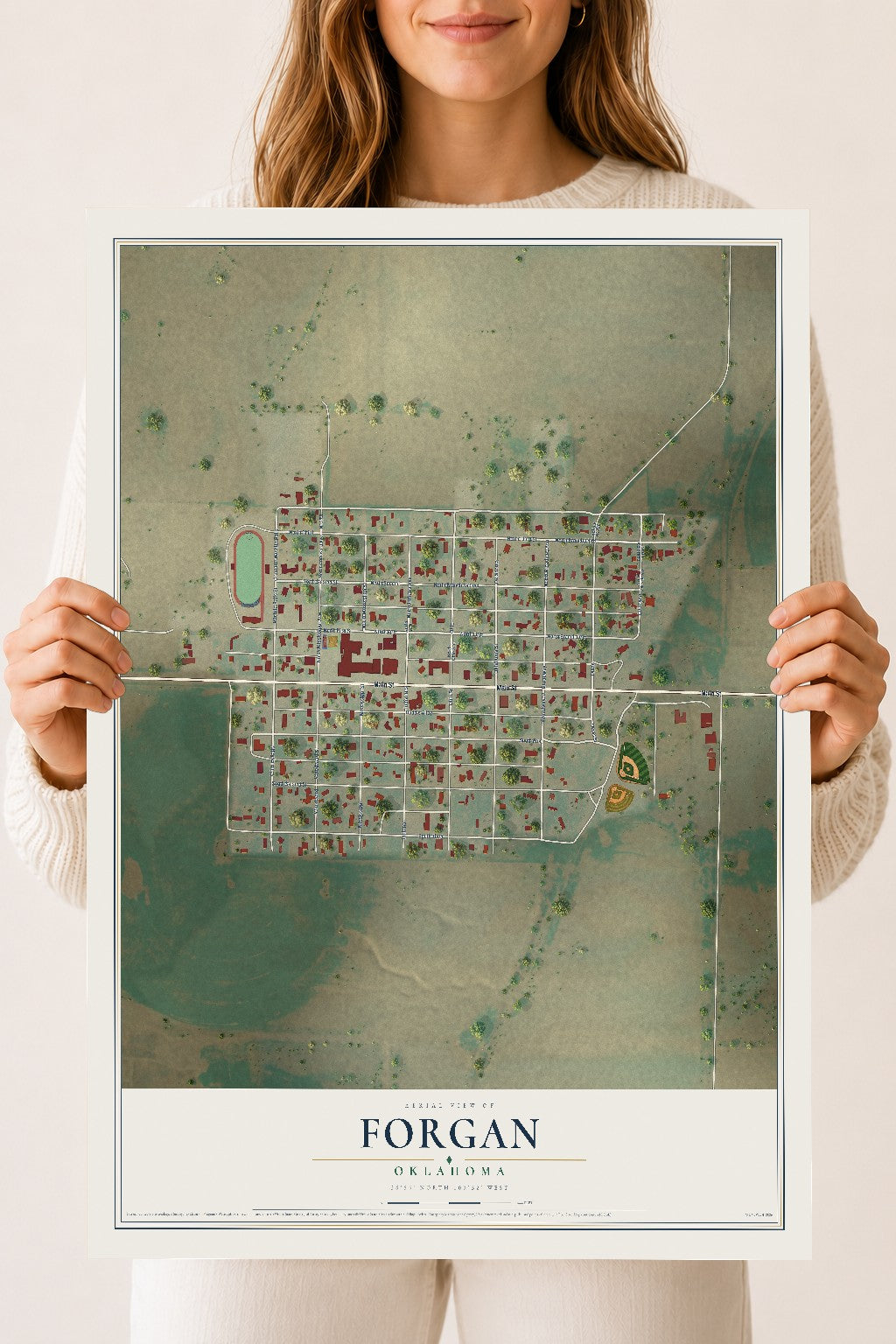 Map of Forgan, Oklahoma, 18 x 24 inch unframed archival matte print