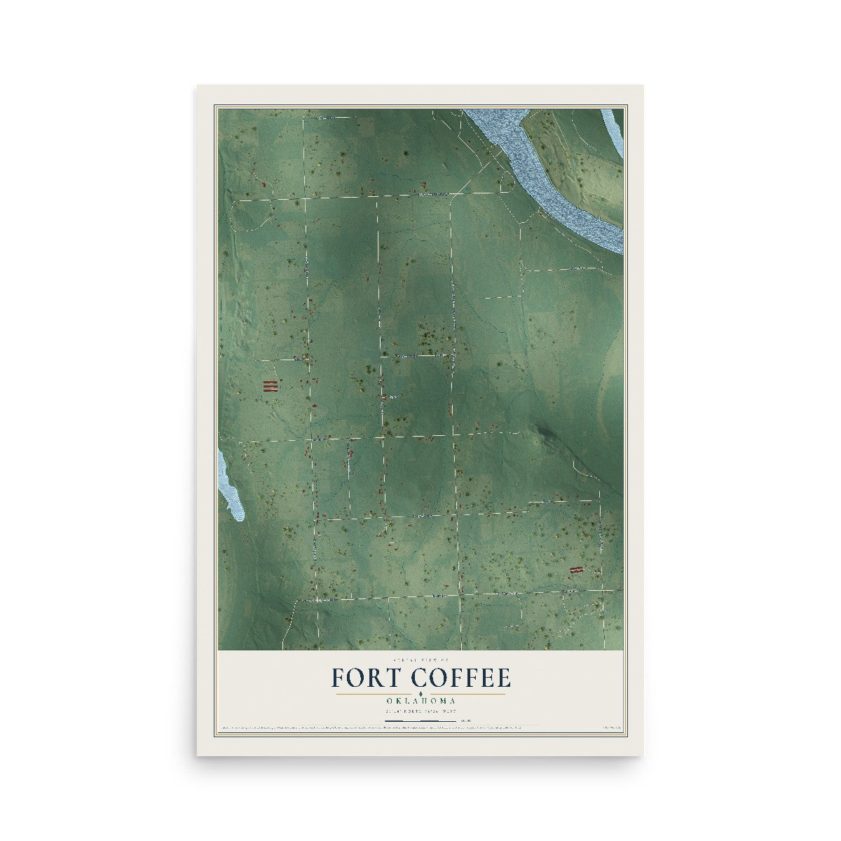 Map of Fort Coffee, Oklahoma, 12 x 18 inch unframed archival matte print