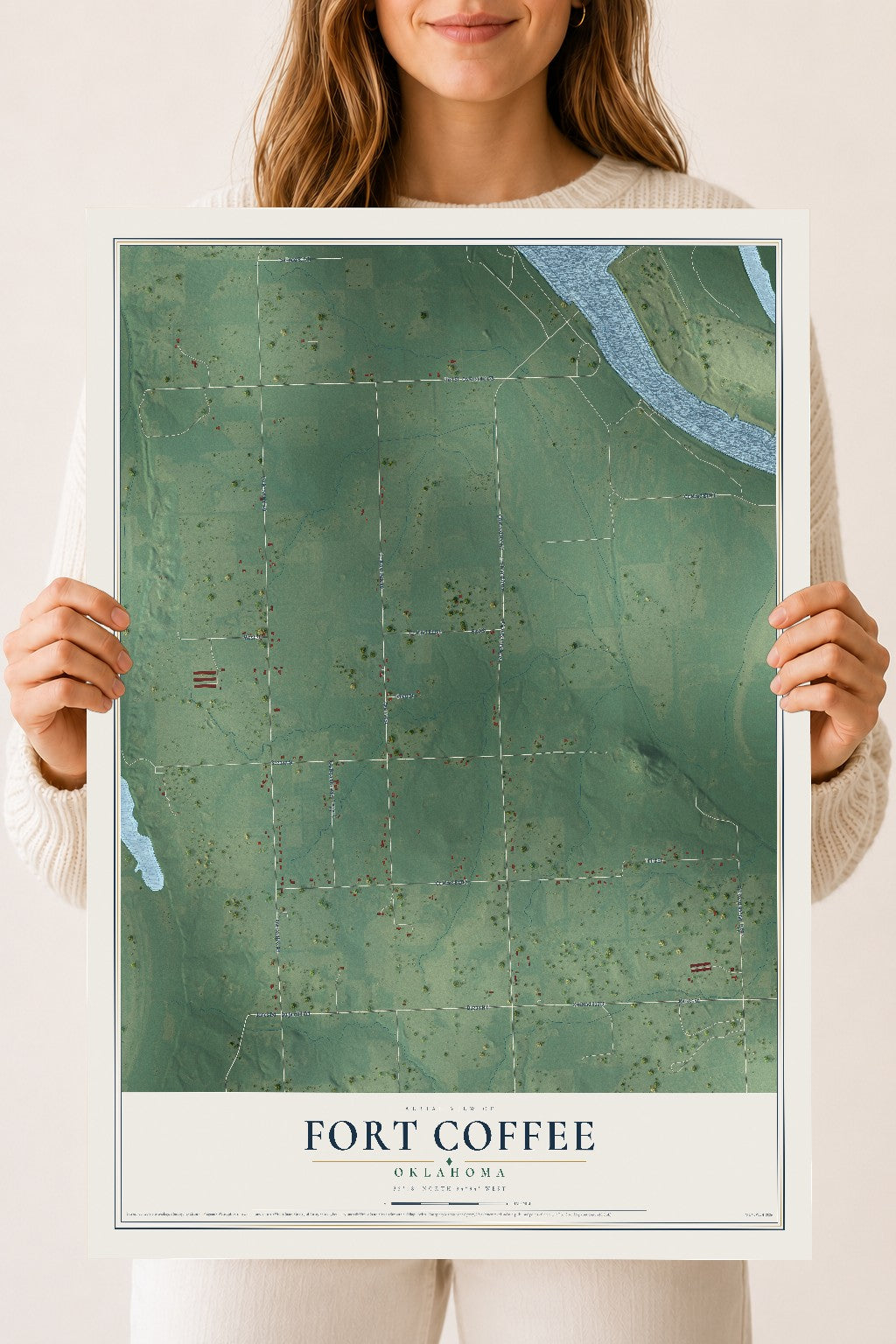 Map of Fort Coffee, Oklahoma, 18 x 24 inch unframed archival matte print