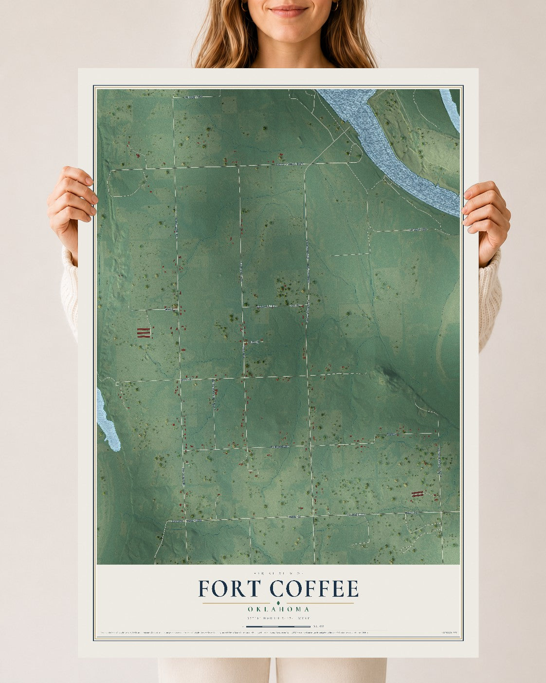 Map of Fort Coffee, Oklahoma, 24 x 36 inch unframed archival matte print
