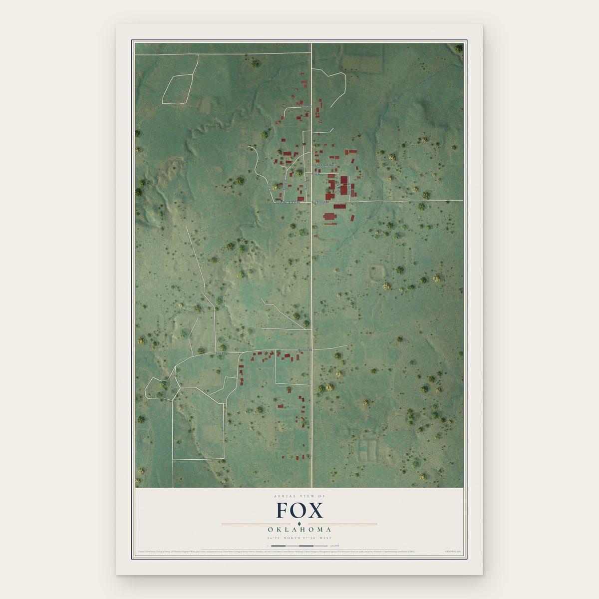 Fox, Oklahoma map print, the full design