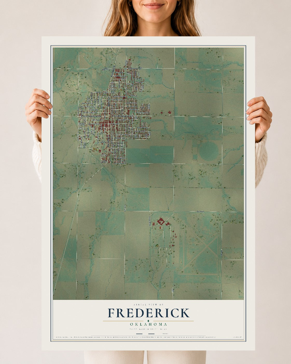 Map of Frederick, Oklahoma, 24 x 36 inch unframed archival matte print