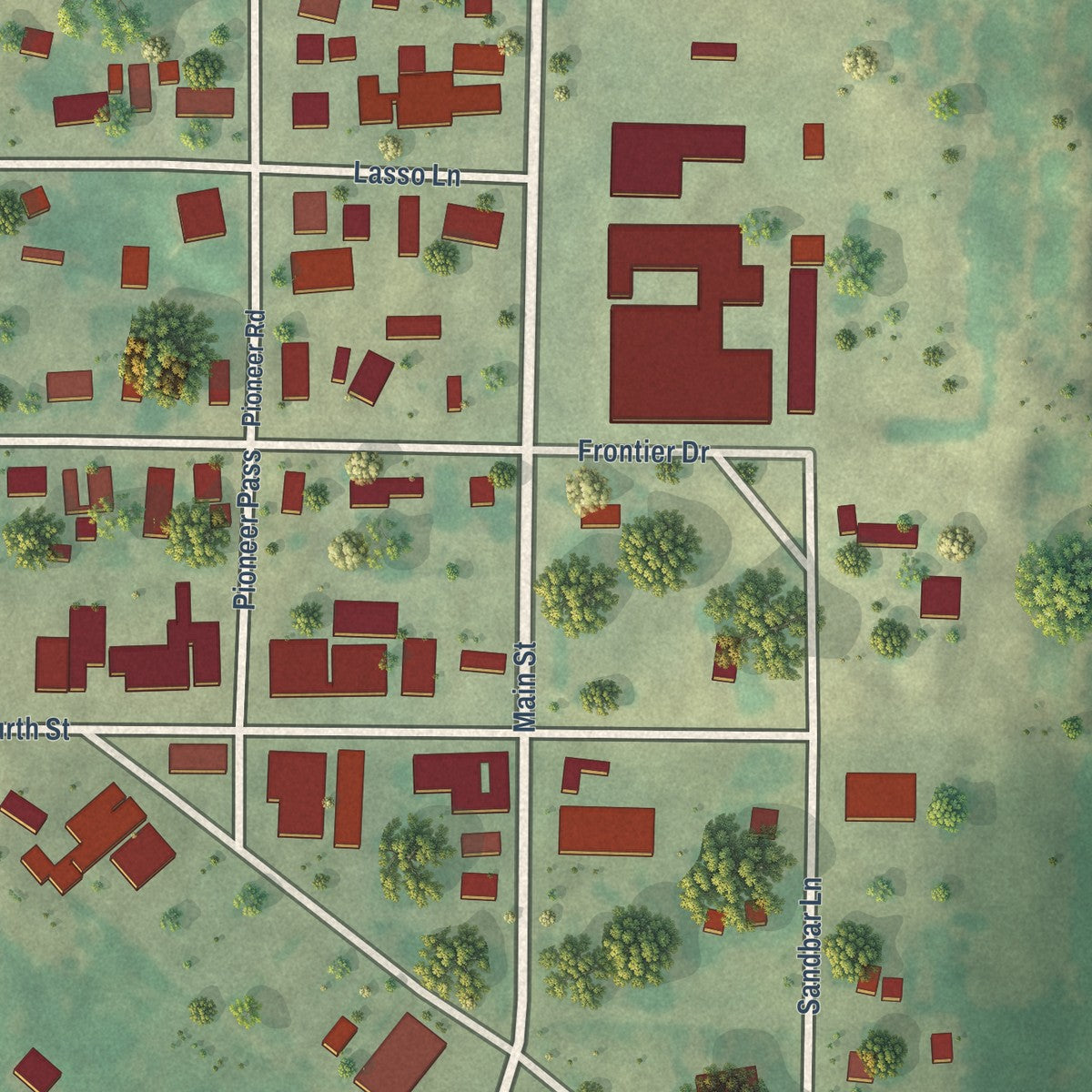 Close-up of the map of Freedom, Oklahoma print showing street and building detail