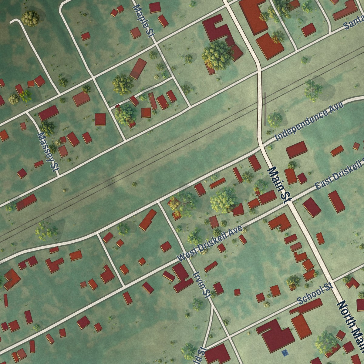 Close-up of the map of Gage, Oklahoma print showing street and building detail