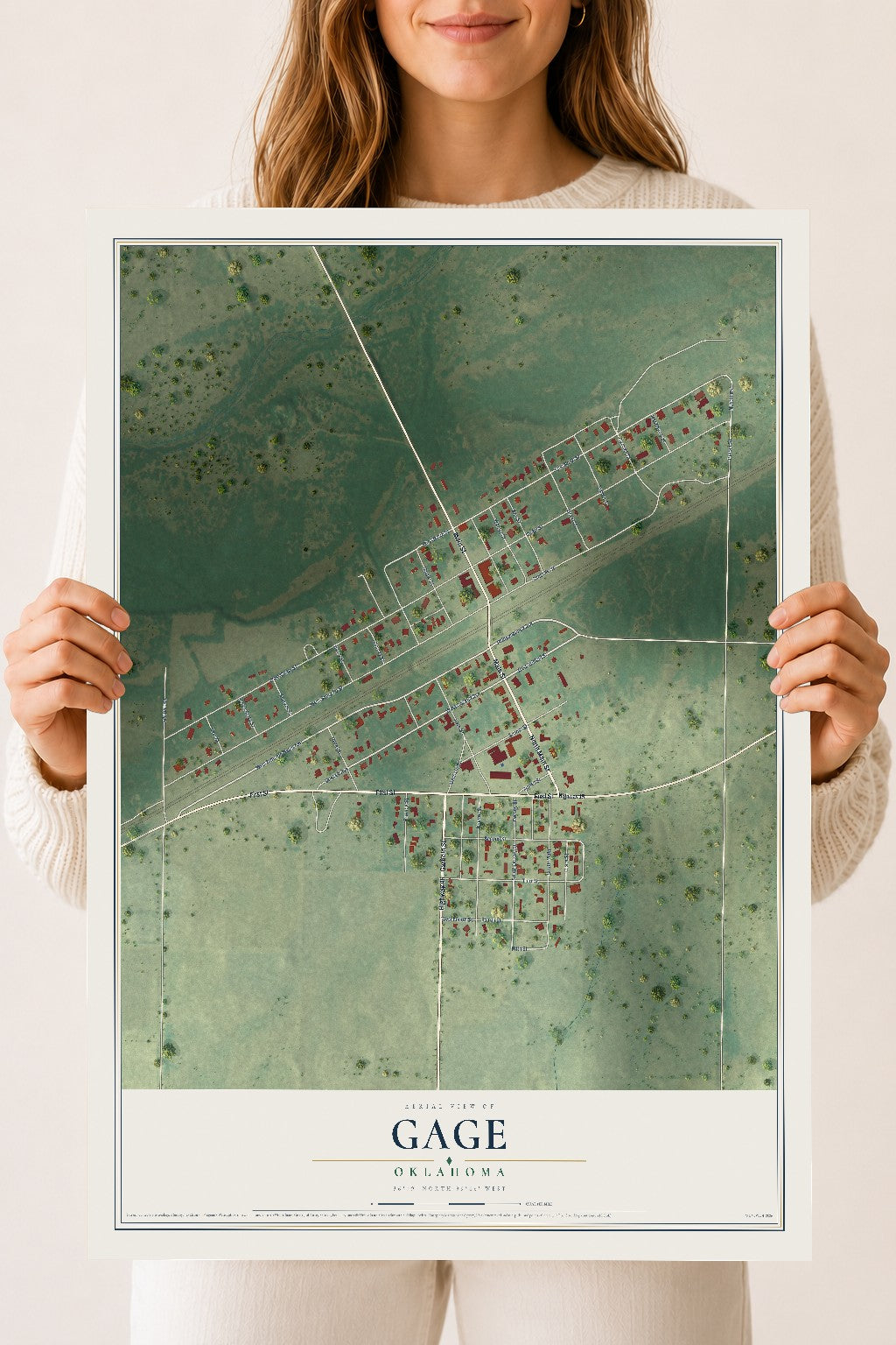 Map of Gage, Oklahoma, 18 x 24 inch unframed archival matte print