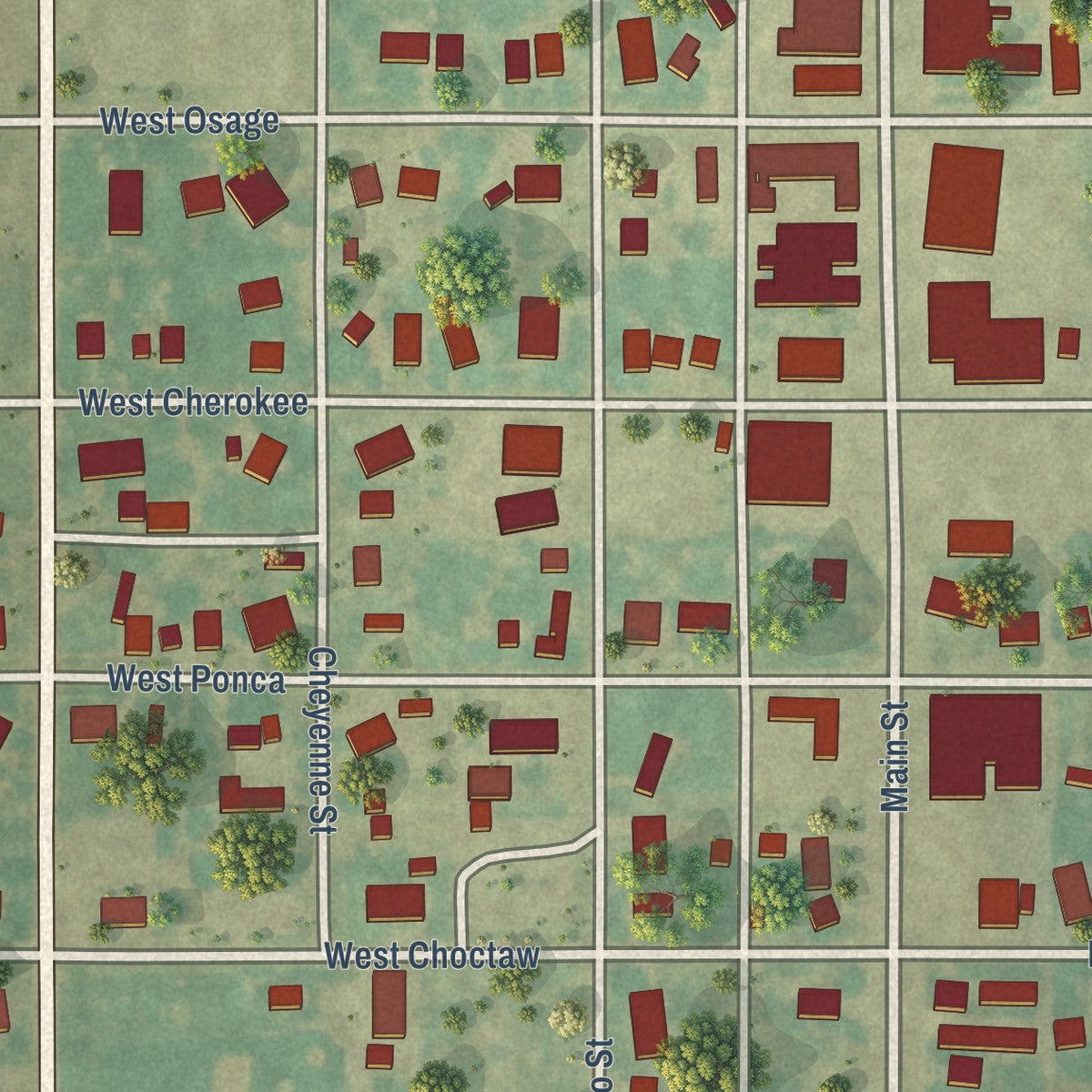 Close-up of the map of Garber, Oklahoma print showing street and building detail