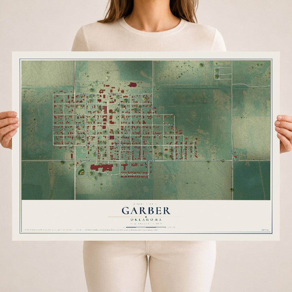 Map of Garber, Oklahoma, 18 x 24 inch unframed archival matte print