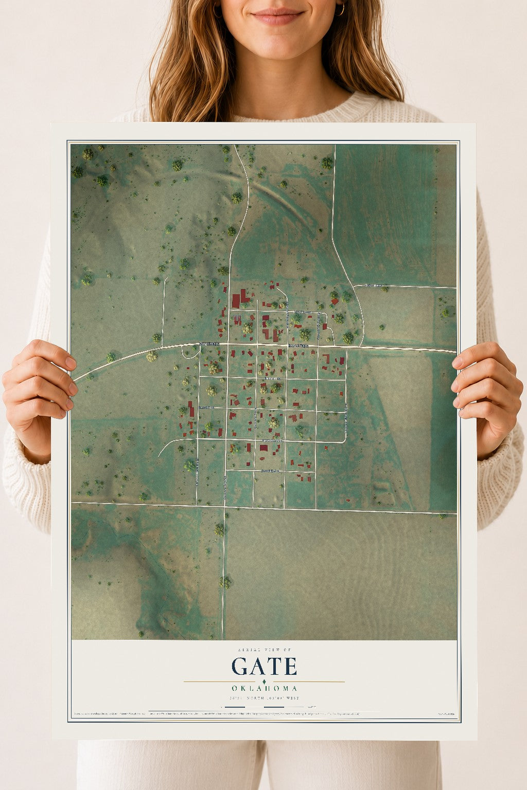 Map of Gate, Oklahoma, 18 x 24 inch unframed archival matte print