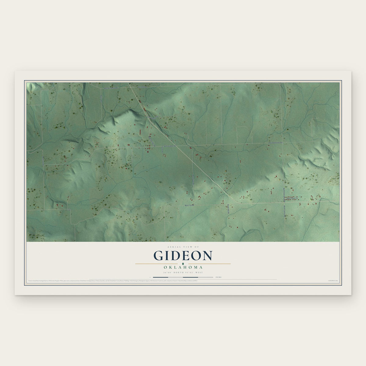Gideon, Oklahoma map print, the full design